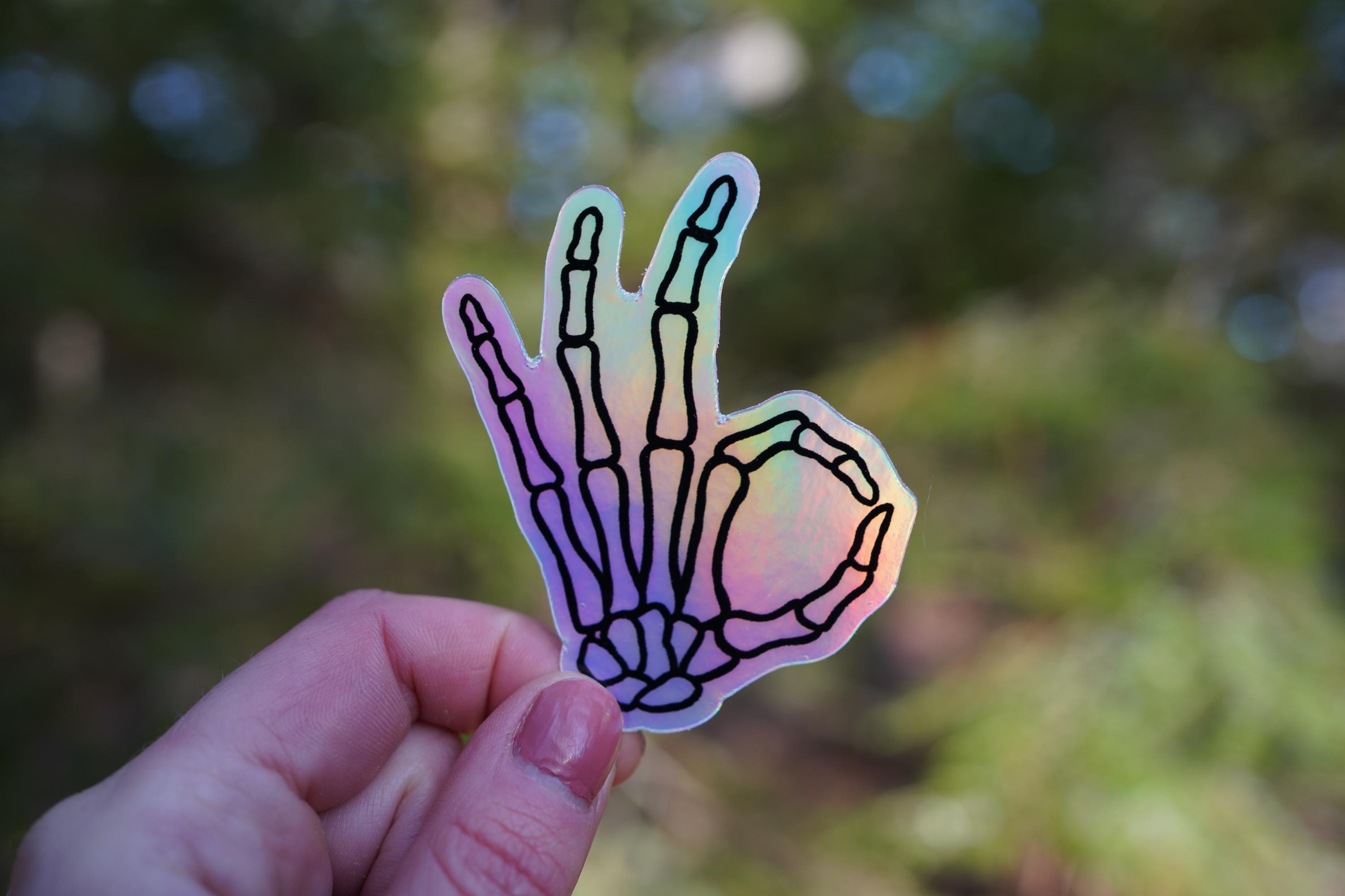 Okay Sign Skeleton Hand Sticker - Holographic Waterproof Vinyl - Etsy