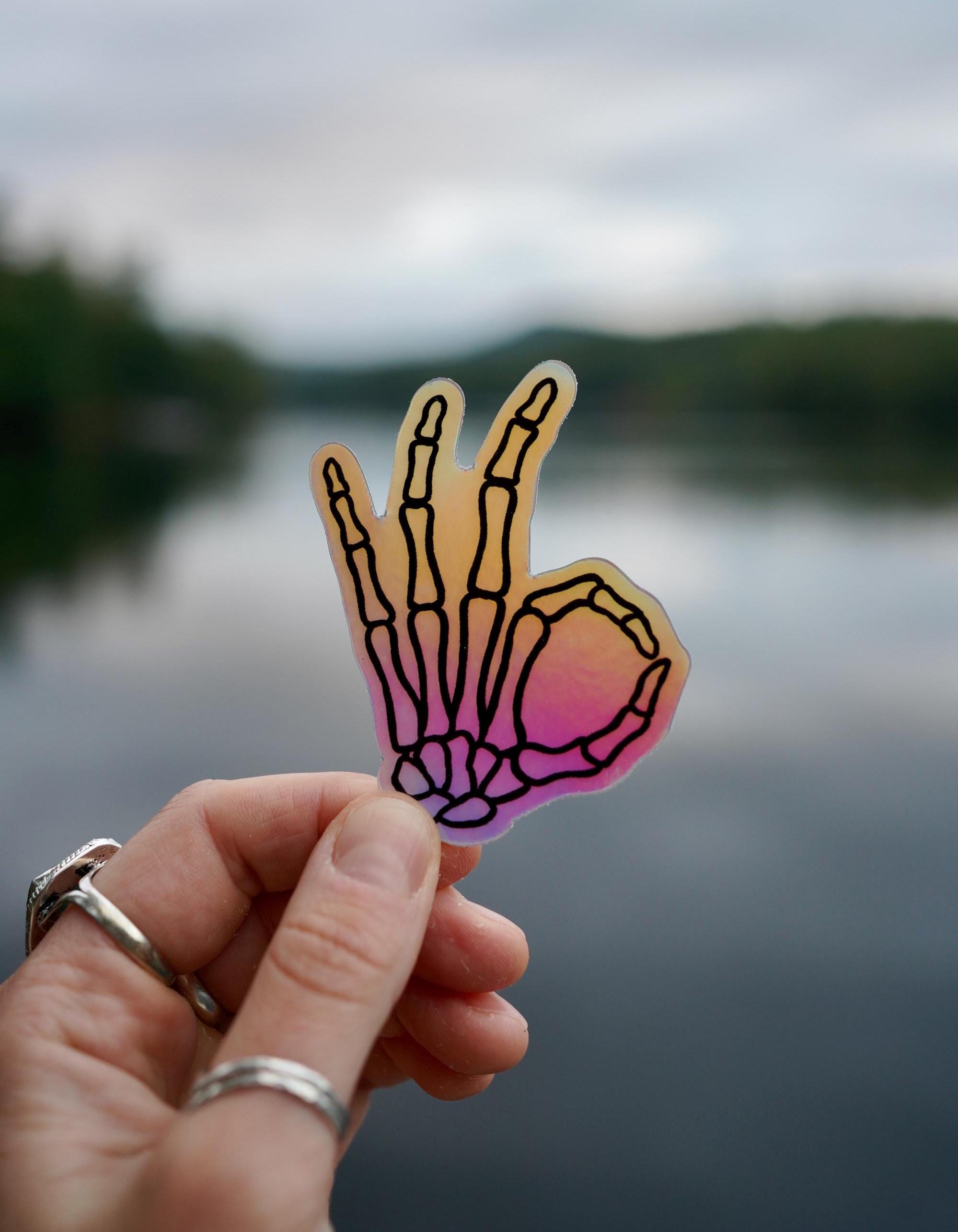 Okay Sign Skeleton Hand Sticker - Holographic Waterproof Vinyl - Etsy
