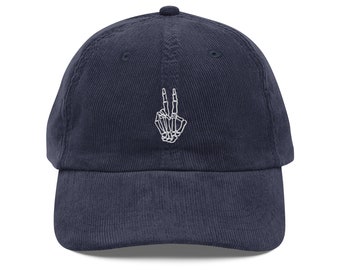 Skeleton Peace Sign Corduroy Hat