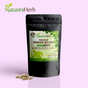 May include: Black pouch with a white label that reads "Natures Herb Premium Ginkgo Biloba Capsules 2400mg". The label also includes the text "Antioxidant, Brain Health, Blood Disorders, Brain Function, Depression".