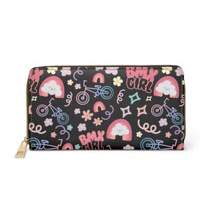 Portefeuille zippé pour fille BMX - Joli porte-monnaie motard pour femme, petite pochette de rangement, porte-cartes pour cycliste adolescente, pochette unique à imprimé vélo,