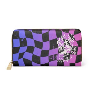 Cartera con cremallera, Cartera a cuadros arcoíris Hellfire BMX, Cartera de skate, Cartera a cuadros con llamas, Cartera gótica con cremallera, Cartera alternativa, Cartera de motociclista