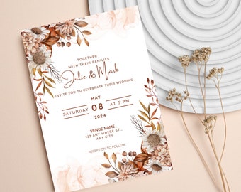 Autumn Blossom Rustic Wedding Invitation Bundle- 5x7 (Customizable to 4x6)