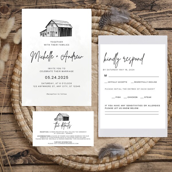 Rustic Farmhouse Wedding Invitation Bundle - Digital Download