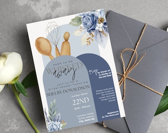 Whisked Away Bridal Shower Invitation - Blue or Pink - 5x7 - Digital Download