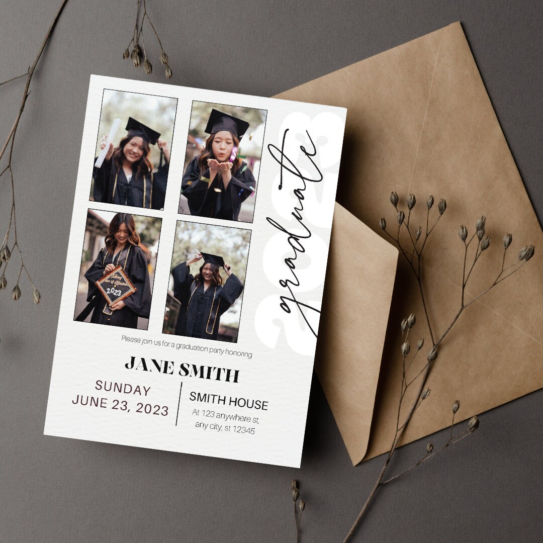 Simple Grad Invite Simple Graduation Invitation - 2023 - Four Photos - 5x7 - Etsy