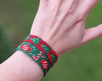 Pulsera anudada / Pulsera de la amistad / Accesorios hechos a mano / Joyería / Magia invernal / Bastón de caramelo / Copo de nieve / Árbol de Navidad / Caramelo