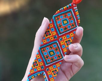 Pulsera de la amistad anudada, accesorios hechos a mano, regalo único para ella, estilo hippie bohemio, marcapáginas, arte mural, joyería naranja.
