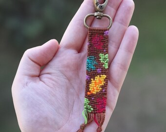 Llavero anudado, patrón Alfa, regalo único, accesorios hechos a mano, hojas de otoño, acero inoxidable, dijes para bolso