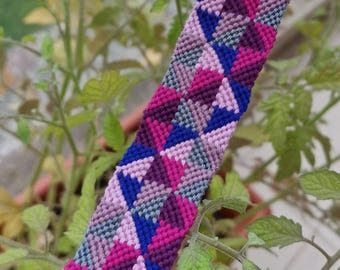 Pulsera de la Amistad Anudada, Regalo Único Hecho a Mano, Accesorios Boho Hippies, Bloques y Cuadrados, Patrón de Mosaico Triangular, Patrón de Escalera