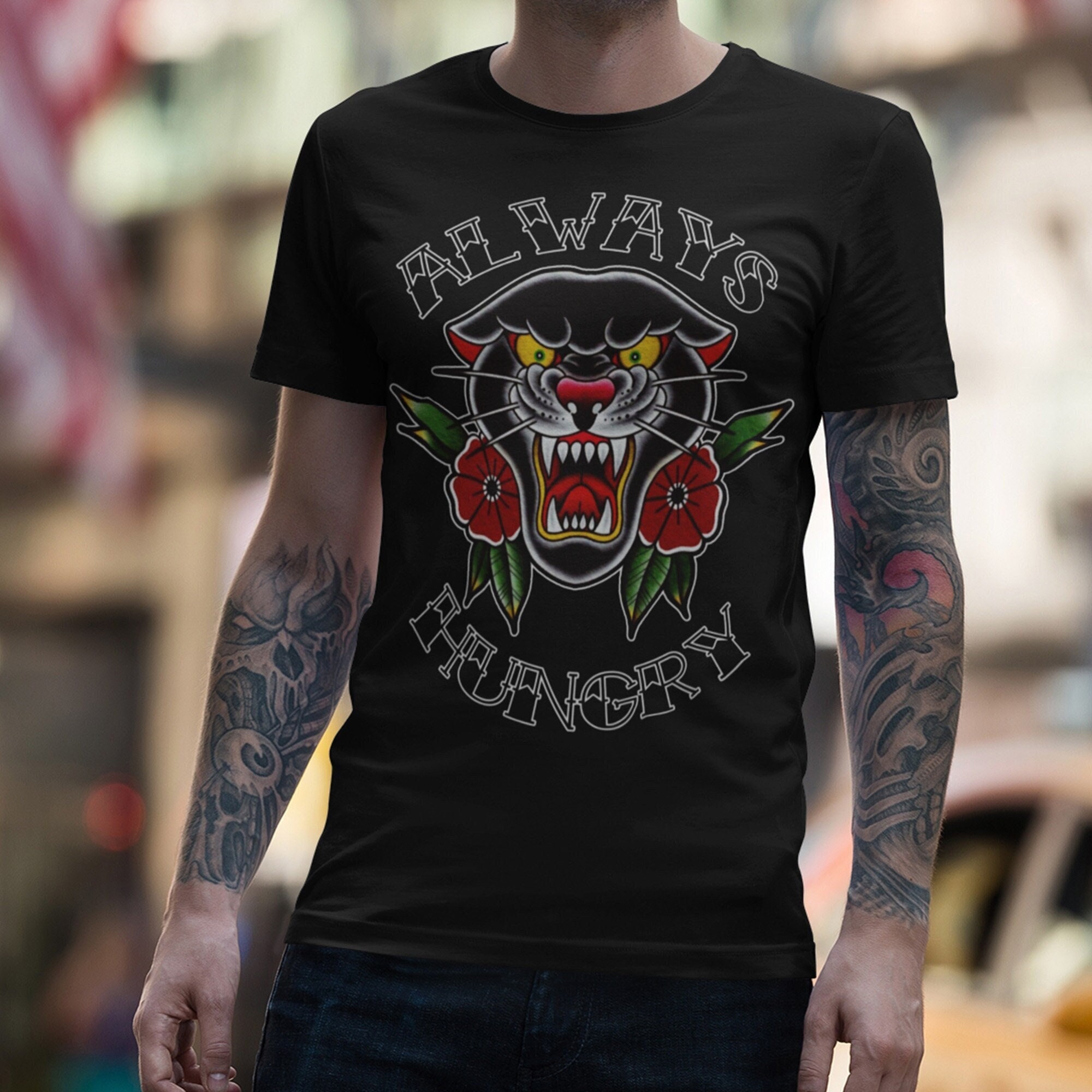 Always Hungry Tattoo Tee , Vintage Tattoo Shirt, American Always Hungry Tattoo Tee , Vintage Tattoo Shirt, American