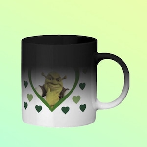 Colour Changing Shrek is love Shrek is life meme hearts Mug (Link to matching coaster in description)