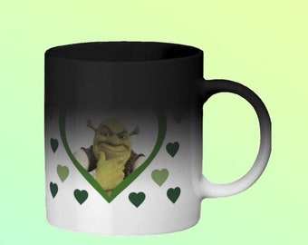 Colour Changing Shrek is love Shrek is life meme hearts Mug (Link to matching coaster in description)