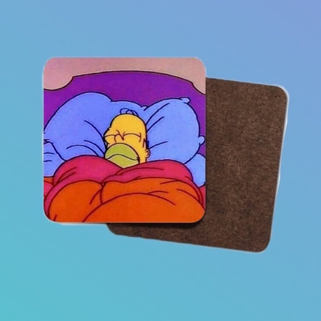 Homer Simpson Toasty Cinnamon Bun in Bed Meme Single Hardboard Coaster
