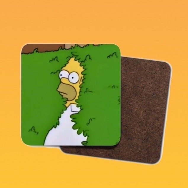 Homer Simpson Backing Into Bush Meme Single Hardboard Coaster link to Homer Simpson Backing Into Bush Meme Single Hardboard Coaster link to