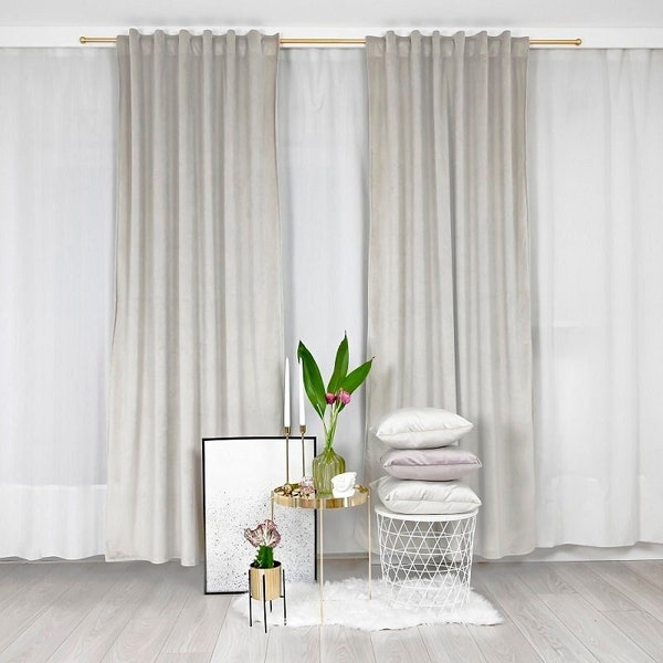 Ecru velvet curtain, luxury cream curtain for living room, bedroom, dining room, modern velvet long curtain