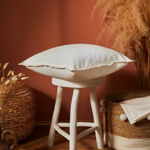 Rustieke, crèmekleurige kussensloop, gewassen linnen kussensloop, woonkamerdecoratie, natuurlijke kussenslopen, handgemaakte kussensloop