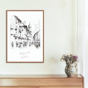 Belgrade sketch poster, Digital download, European city, Serbia, Travel poster, House warming gift, Printable, Belgrade city sketch,Wall art