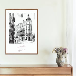 Seville sketch poster, Digital download, European city, Spain, Travel poster, House warming gift, Printable, Seville city sketch, Wall art