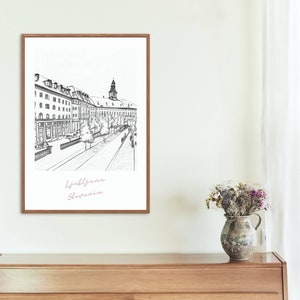 Ljubljana sketch poster, Digital download, European city, Slovenia, Travel poster, House warming gift, Printable, Ljubljana city sketch