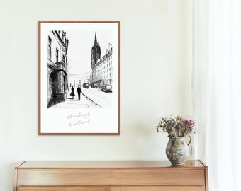 Edinburgh sketch poster, Digital download, European city, Scotland, Travel poster, House warming gift, Printable, Edinburgh city wall art