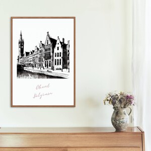 Ghent sketch poster, Digital download, European city, Belgium, Travel poster, House warming gift, Printable, Ghent city sketch, wall art