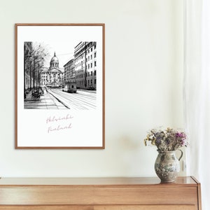 Helsinki sketch poster, Digital download, European city, Finland, Travel poster, House warming gift, Printable, City sketch, Wall art