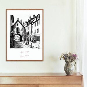 Annecy sketch poster, Digital download, European city, France, Travel poster, House warming gift, Printable, Annecy city sketch, Wall art