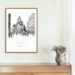 Brussles sketch poster, Digital download, European city, Belgium, Travel poster, House warming gift, Printable, City sketch, Wall art