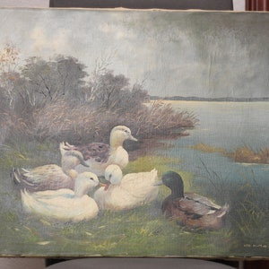 Rare German painting signed by May c1950s - on vintage Viktoria Maltuch canvas