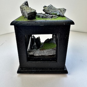 spinning multi level diorama for your minis, display shelf, mini diorama, minis, handmade, one of a kind. perfect for a desk!