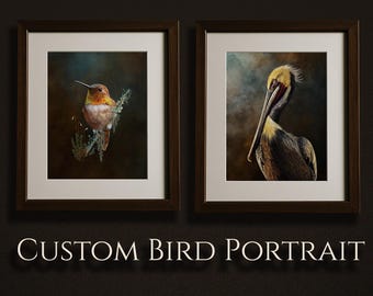 Custom Bird Portrait, Commissioned Bird Illustration, Personalized Wildlife Art, Natural history style bird art