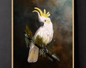 Citron Cockatoo, Dark Academia, Moody Wall Art bird hag