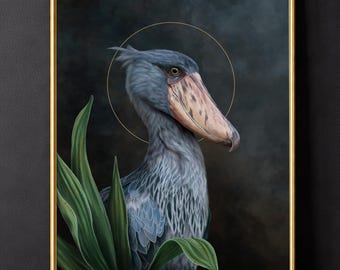 Shoebill Stork Dark Academia Moody botanical Wall Art bird hag