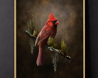 Dark & Moody Northern Cardinal Dark Academia botanical Wall Art bird hag