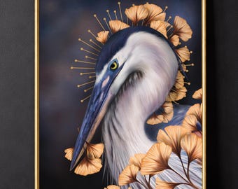 Blue Heron Dark Academia Moody bird Wall Art bird hag