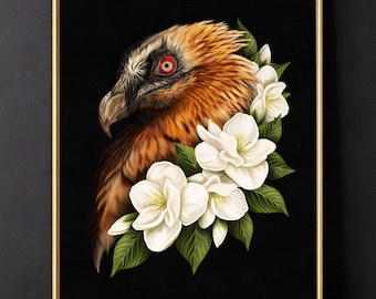 Bearded Vulture, Moody Academia Dark Botanical Wall Art bird hag