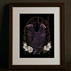 Dark Botanical Turkey Vulture Academia Moody Wall Art bird hag