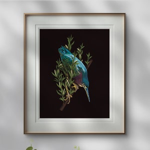 Green Heron Bird Art Willow Tree moody dark whimsy bird art bird hag
