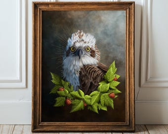 Dark Academia Osprey & Salmon (berries) Print Moody Art bird hag