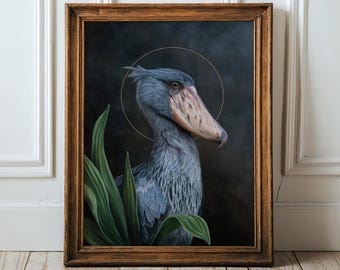 Shoebill Stork Dark Academia Moody botanical Wall Art bird hag