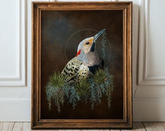 Northern Flicker Dark Academia Moody Wall Art bird hag