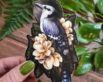 Blue Jay Vinyl Sticker | dark moody, witchy bird art bird hag