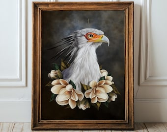 Secretary bird, Dark Academia, Cottage Core Moody Bird Hag