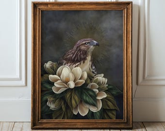 Red-tailed hawk Magnolia Botanical Academia Moody Wall Art bird hag