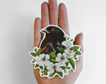 Spotted Towhee & Blackberry Blossoms Vinyl Sticker Bird Hag