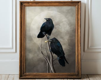 Raven Couple, Dark Academia Botanical Moody Cottage Core