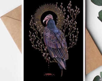 Turkey Vulture & Cherry Blossoms blank note cards bird hag