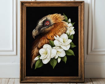 Bearded Vulture, Moody Academia Dark Botanical Wall Art bird hag