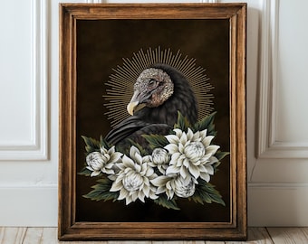 Black Vulture Moody Dark Academia Gothic Bird art Bird Hag